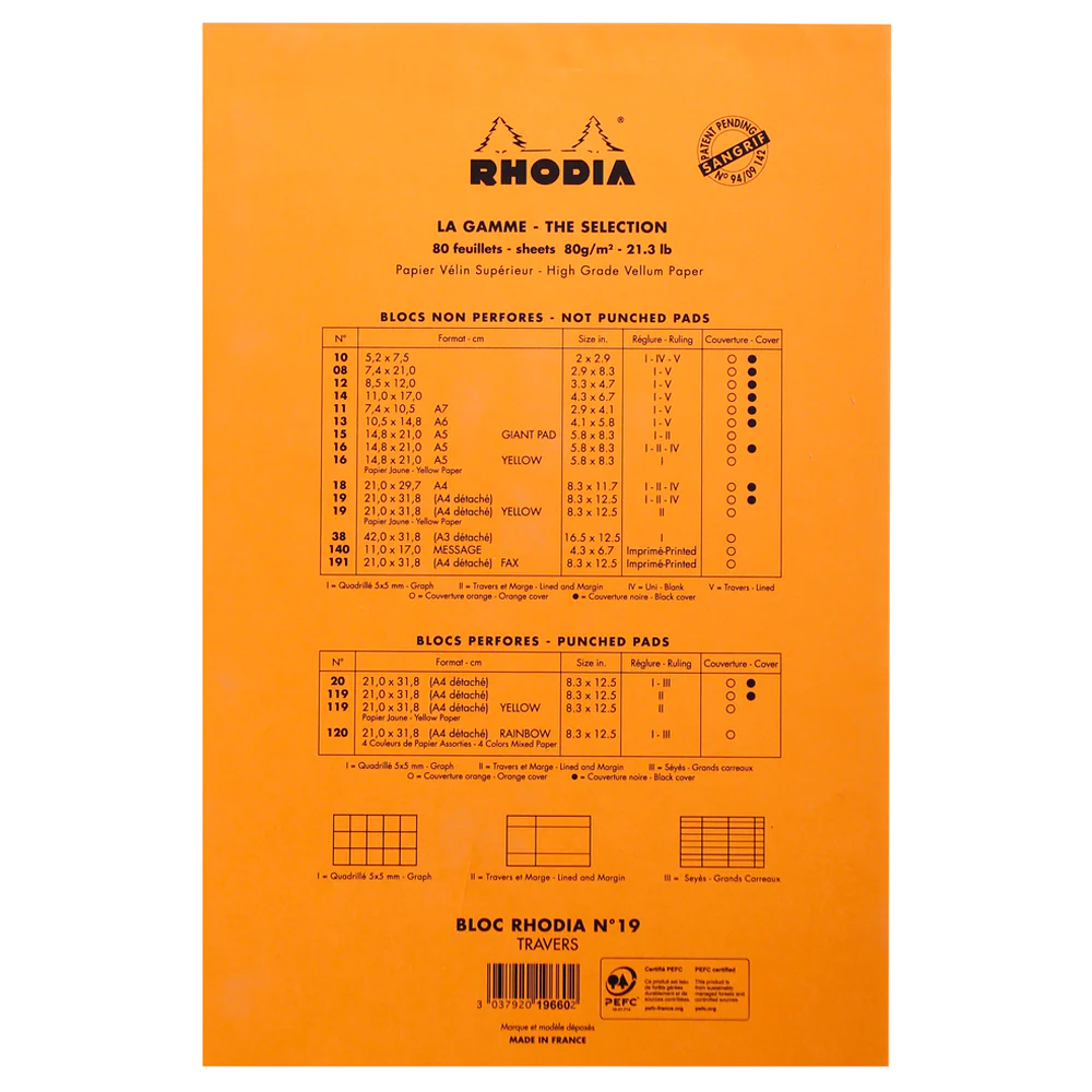 Rhodia Pad #19 Legal Pad A4+ Lined with Margin