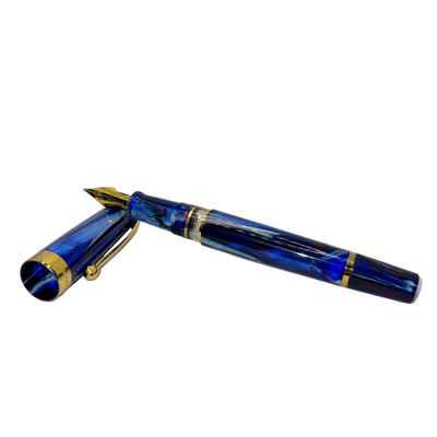 Kanwrite Heritage Fountain Pen - Marble Blue Red Swirl / Gold Trim