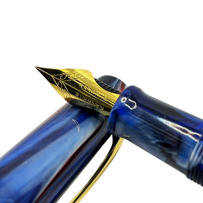 Kanwrite Heritage Fountain Pen - Marble Blue Red Swirl / Gold Trim