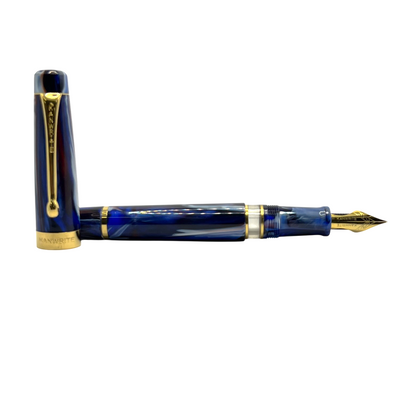 Kanwrite Heritage Fountain Pen - Marble Blue Red Swirl / Gold Trim