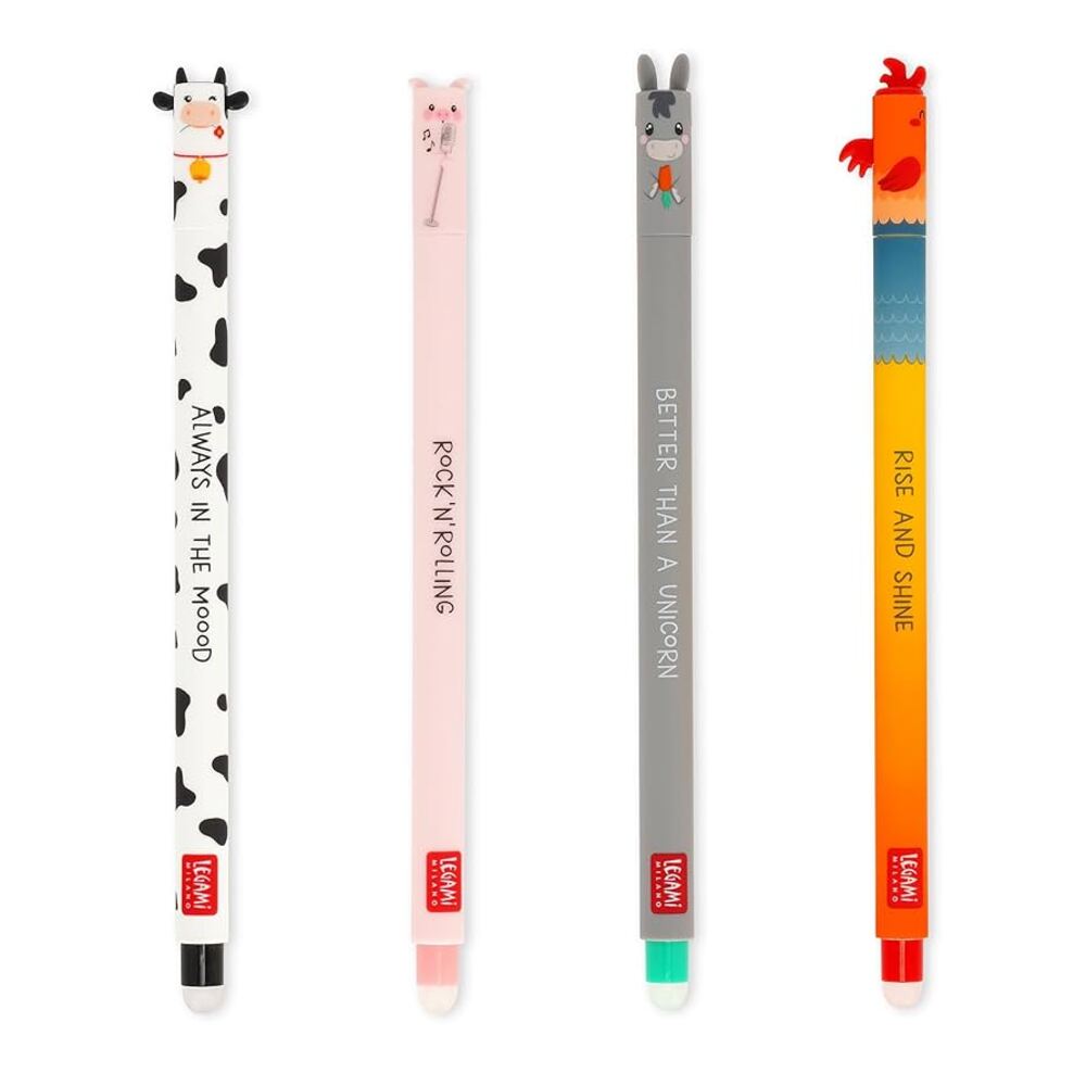 Legami Erasable Gel Pen Set of 4 - Farm Sweet Farm