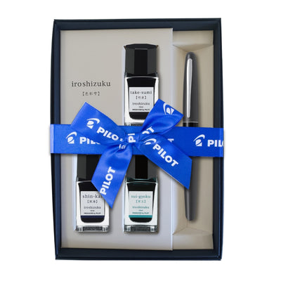 Pilot Metropolitan MR1 Fountain Pen & Iroshizuku Ink Gift Set - Black / Stub