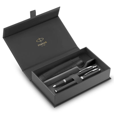 Parker IM Fountain Pen and Ballpoint Pen Set - Black / Chrome Trim