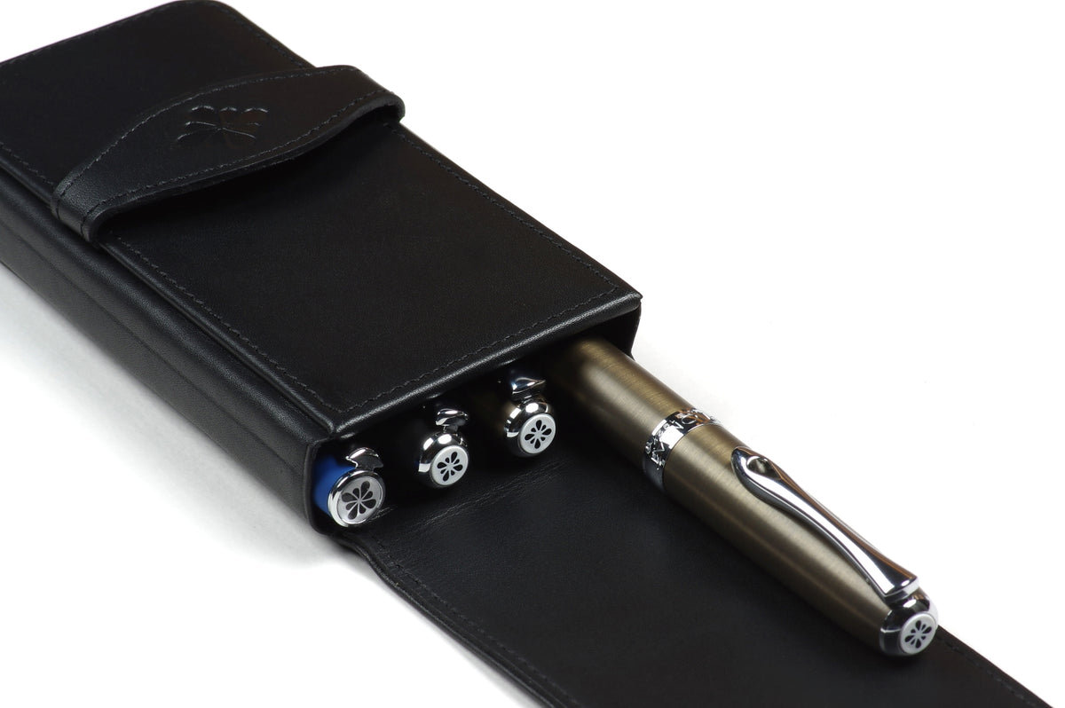 Diplomat Leather Four Pen Case - Black