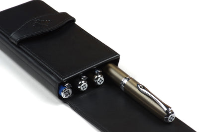 Diplomat Leather Four Pen Case - Black