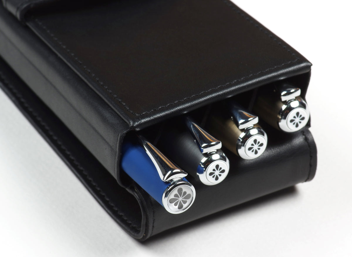 Diplomat Leather Four Pen Case - Black