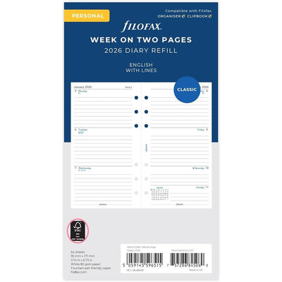 Filofax Refill 2026 Personal - Week To View (Lined)