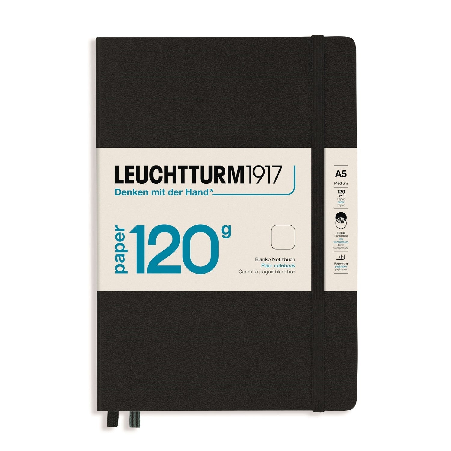 Leuchtturm 1917 Notebook Hard Cover A5 Plain - Black - 120g Edition