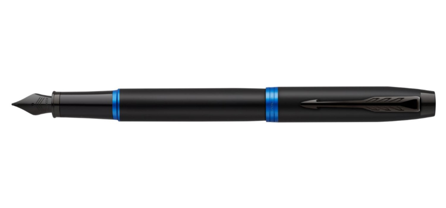 Parker IM Vibrant Rings Fountain Pen - Satin Black / Marine Blue