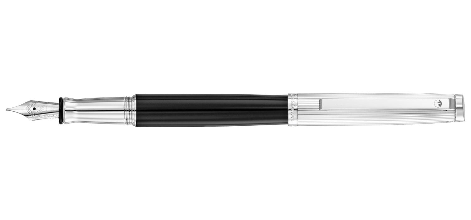 Waldmann Tuscany Fountain Pen - Black Lacquer / Sterling Silver Pinstripe