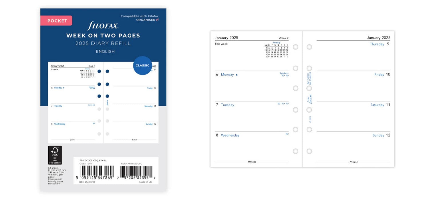 Filofax Refill 2025 Pocket - Week To View