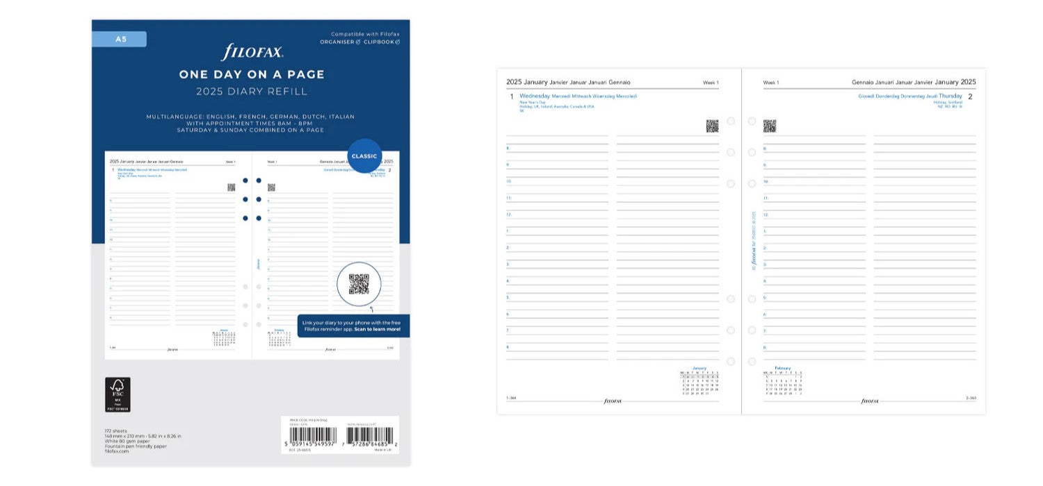 Filofax Refill 2025 A5 - Day Per Page