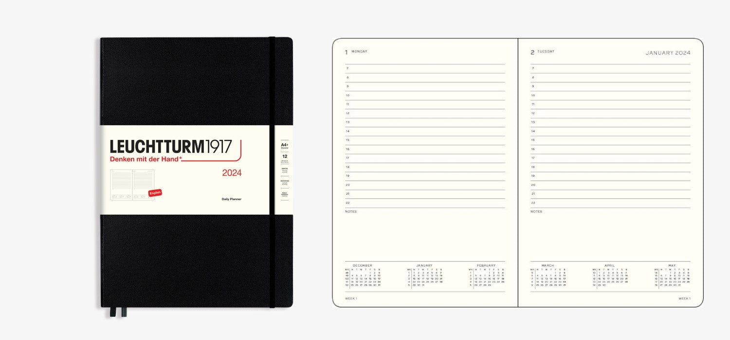 Leuchtturm 1917 Master A4+ 2024 Day Per Page Diary - Black