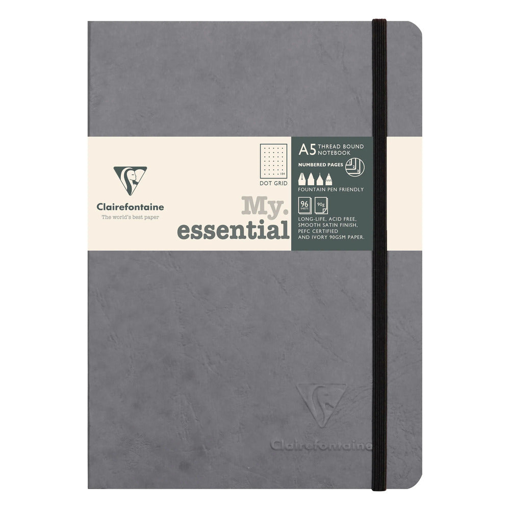 Clairefontaine Essentials Notebook Thread Bound A5 Dot Grid - Grey