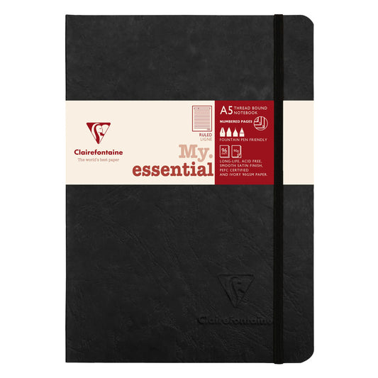 Clairefontaine Essentials Notebook Thread Bound A5 Lined - Black