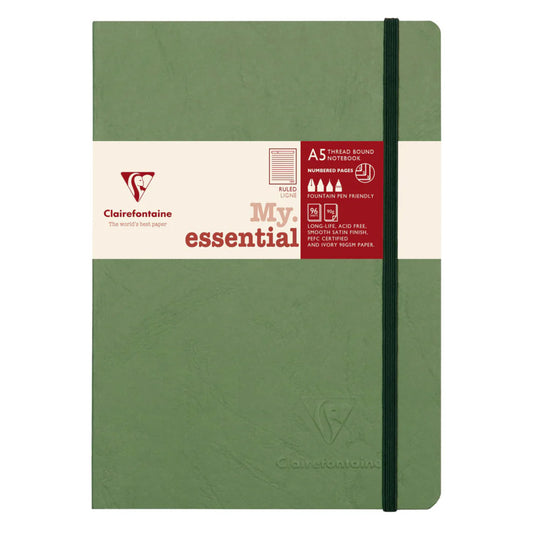 Clairefontaine Essentials Notebook Thread Bound A5 Lined - Green
