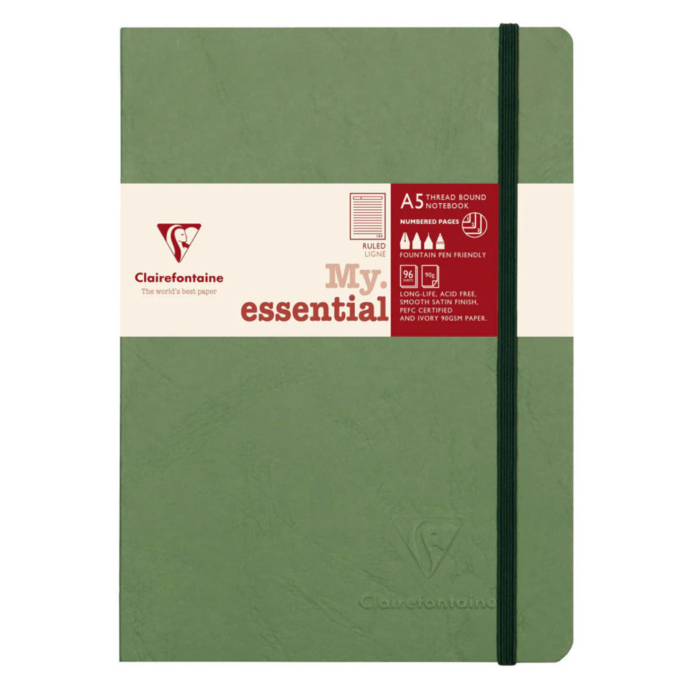 Clairefontaine Essentials Notebook Thread Bound A5 Lined - Green