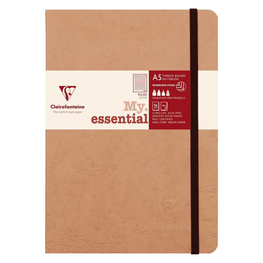 Clairefontaine Essentials Notebook Thread Bound A5 Lined - Tobacco