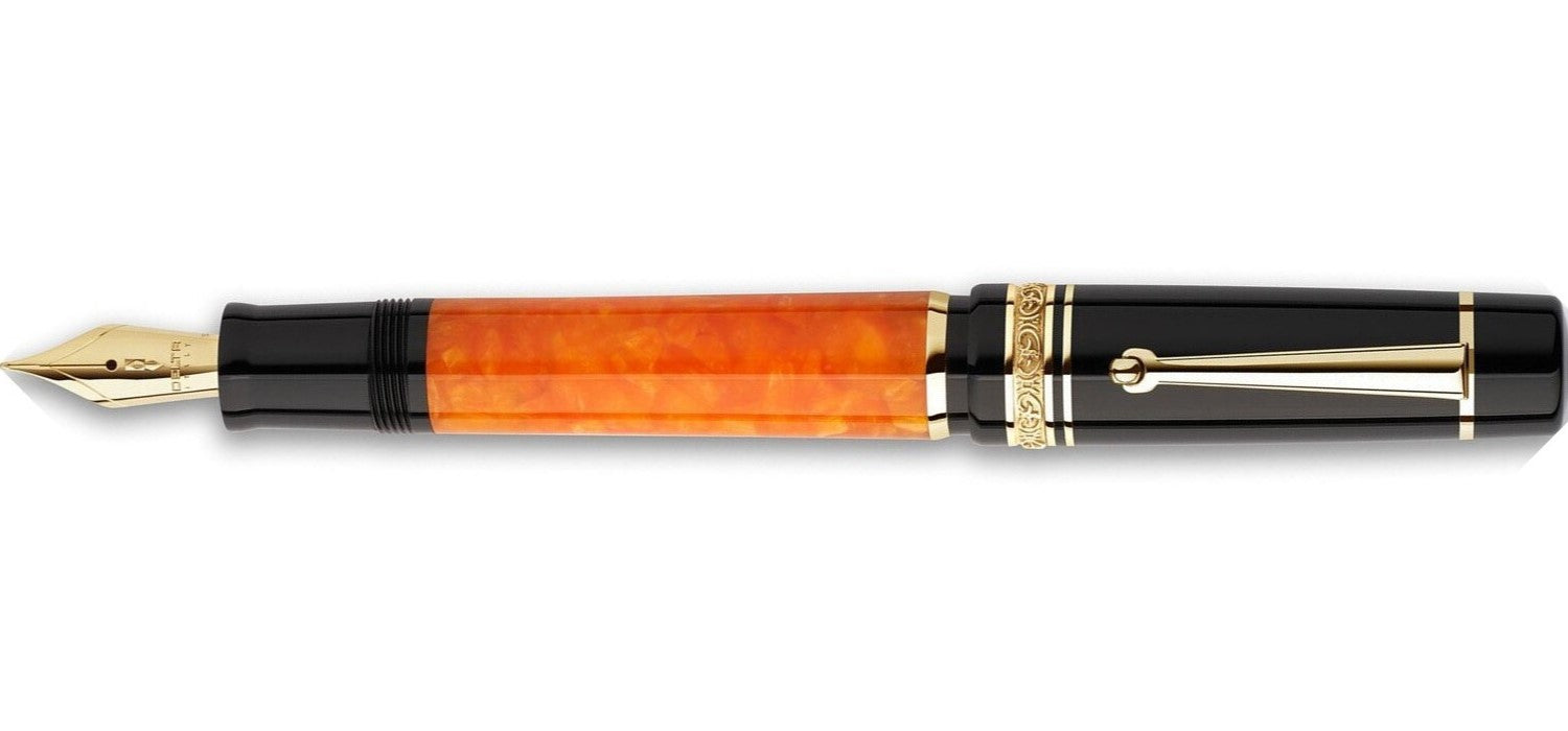Delta DV2 Mid Size Fountain Pen - Orange / Gold Trim