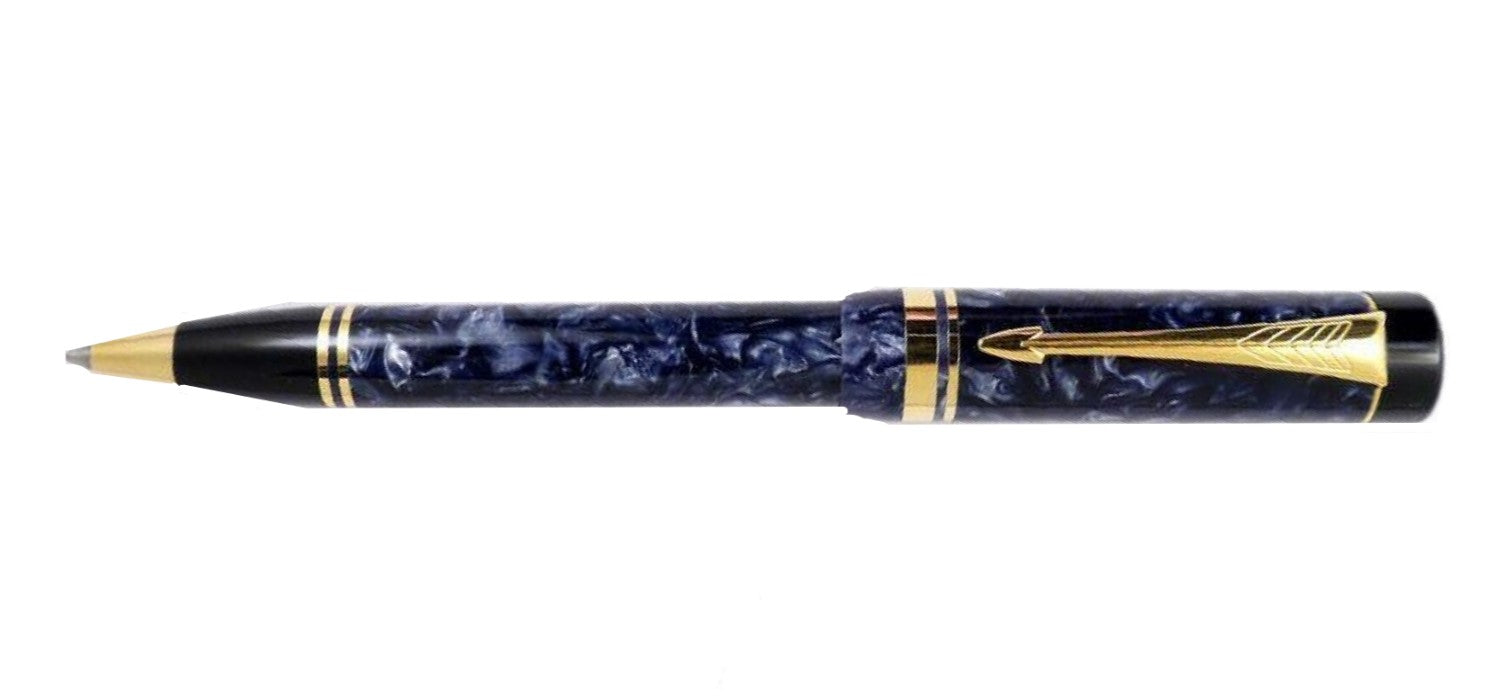 Parker Duofold Push Cap Ballpoint Pen - Blue Marble / Gold Trim