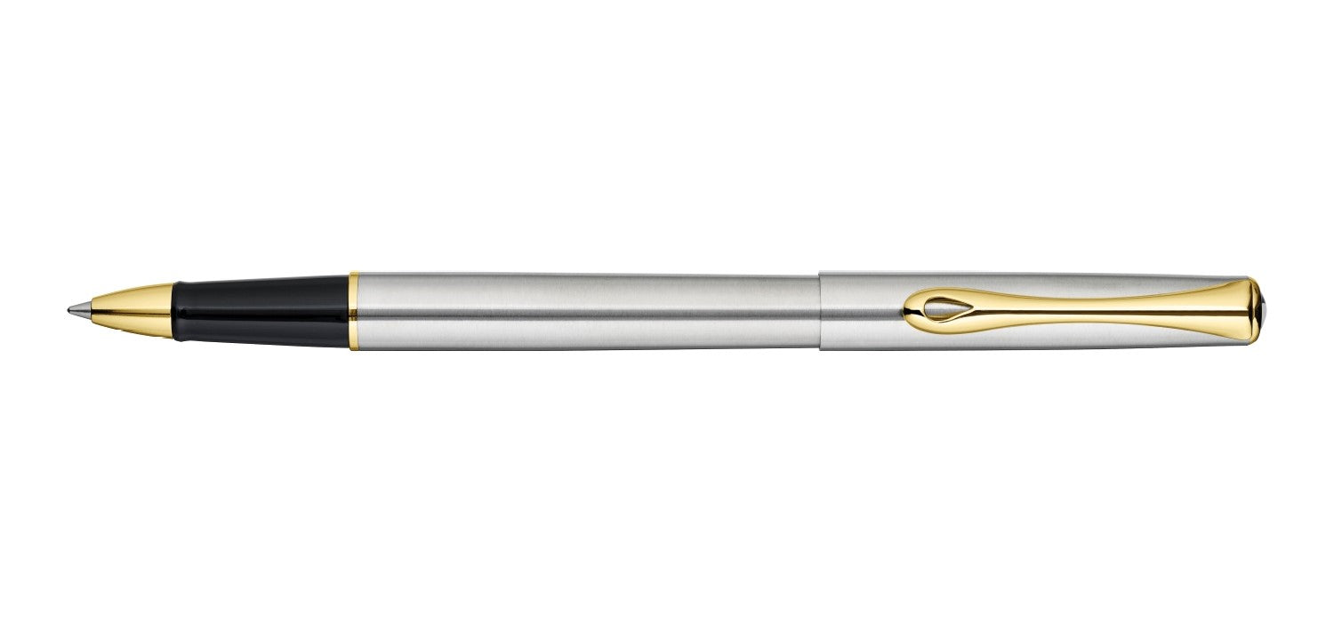 Diplomat Traveller Rollerball - Stainless Steel / Gold Trim