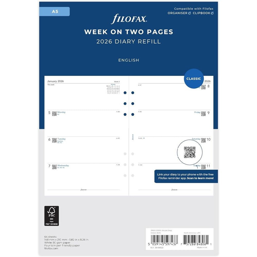 Filofax Refill 2026 A5 - Day Per Page