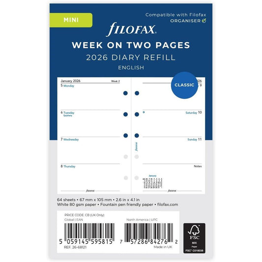 Filofax Refill 2026 Mini - Week To View