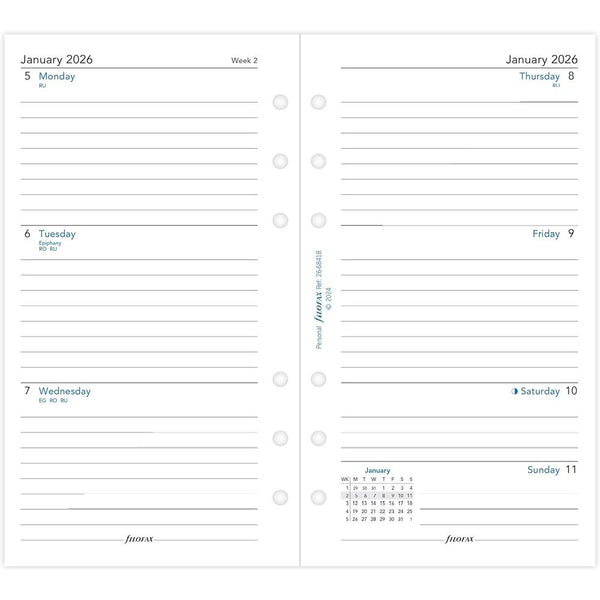 Filofax Calendar Diary Refill, Mini Size, Week-to-View With Notes Section, White Paper, Unruled, English, 2025 (C68121-25 - View #6