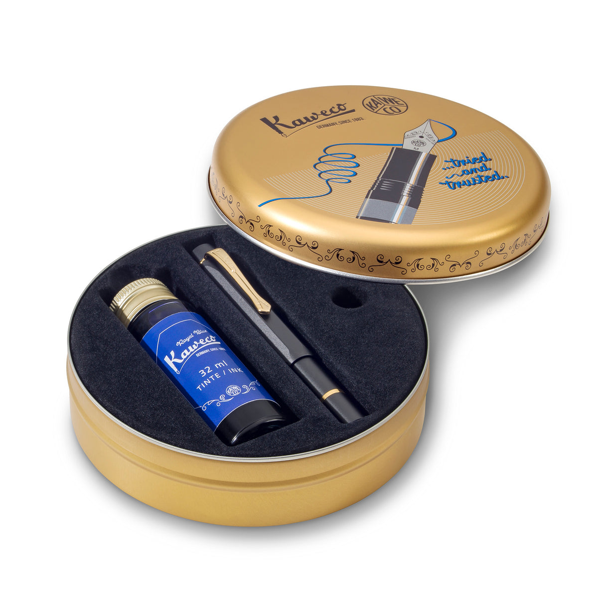 Kaweco Piston AL Sport Fountain Pen Set - Black / Gold Trim