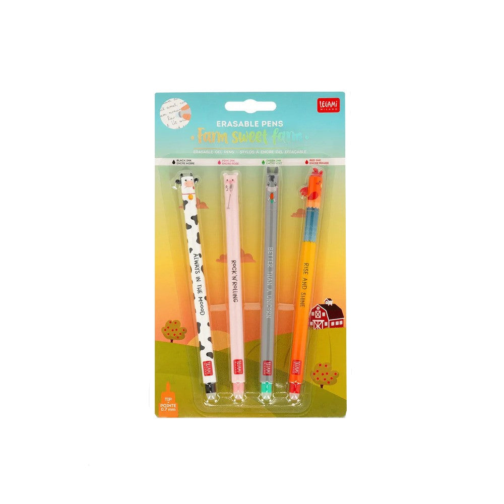 Legami Erasable Gel Pen Set of 4 - Farm Sweet Farm