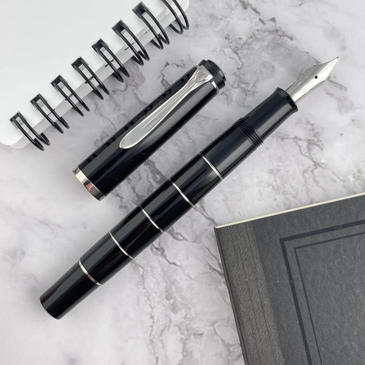Pelikan Classic M 215 Fountain Pen - Black / Silver Rings