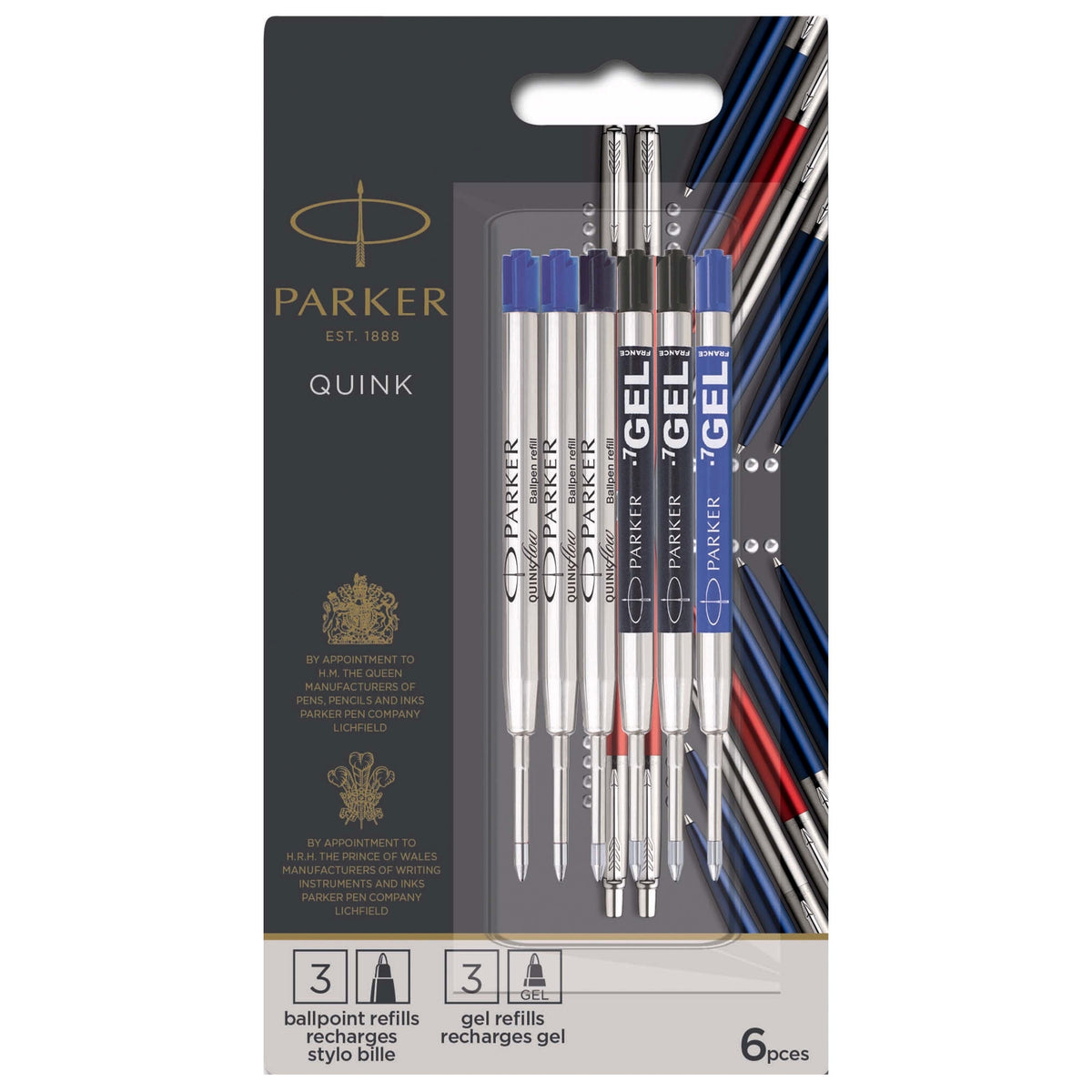 Parker Ballpoint & Gel Refill Discovery Pack of 6