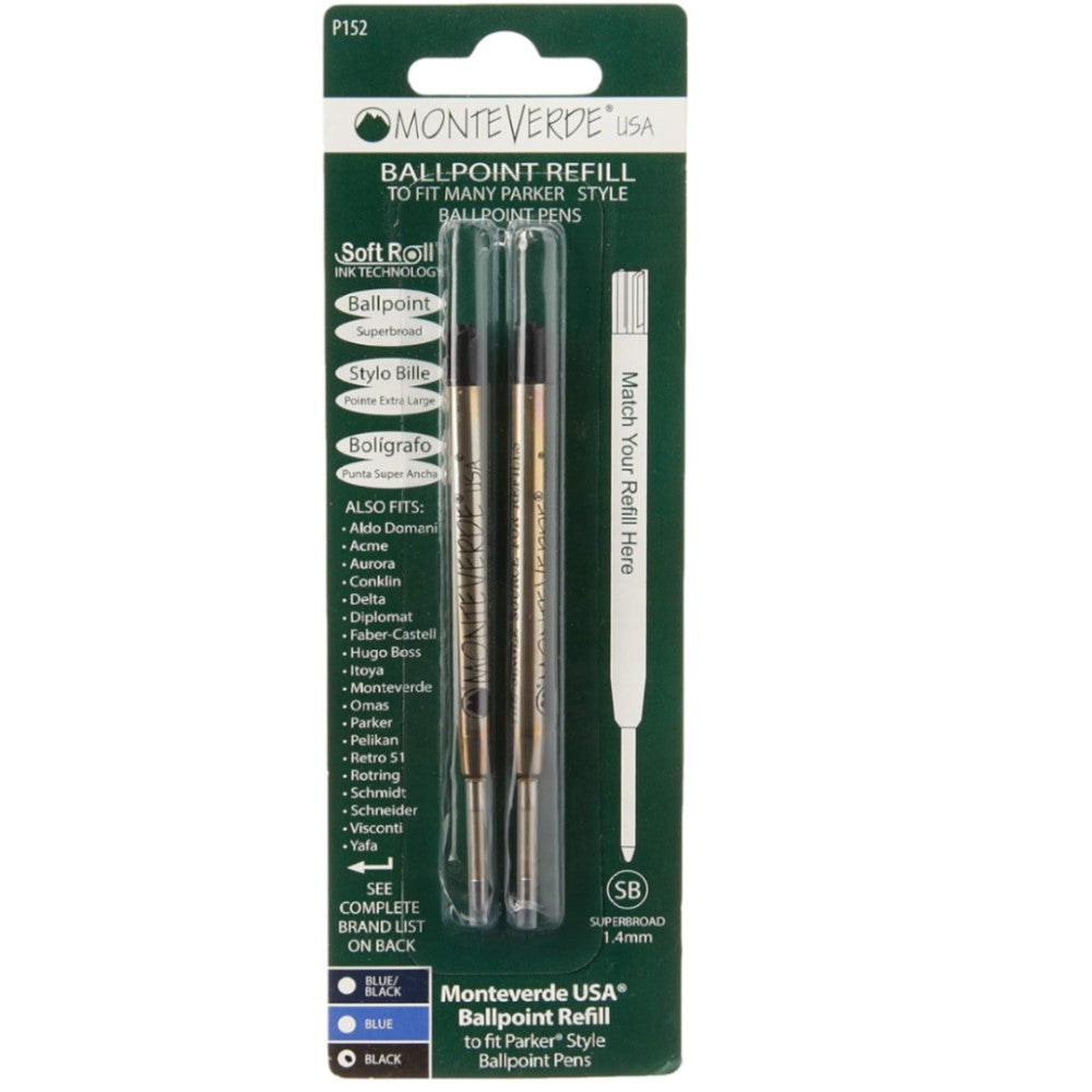 Monteverde G2 (Parker Style) Ballpoint Refill P15 - Super Broad Pack - Black