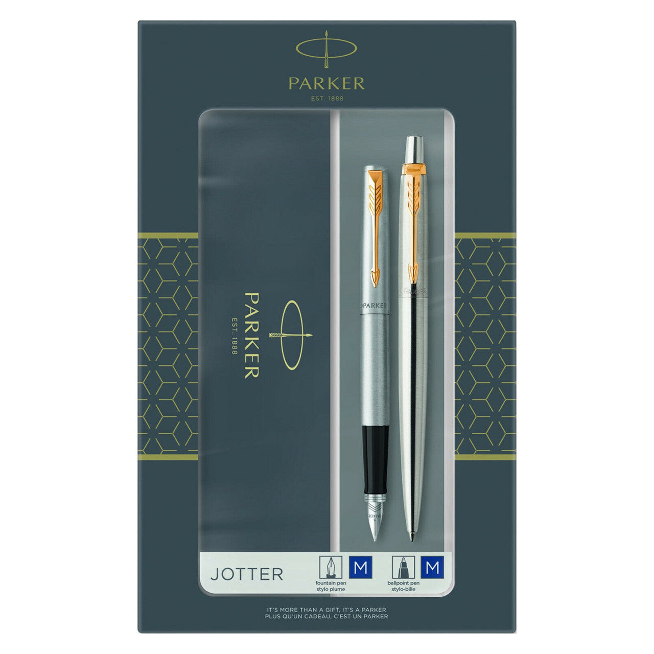 Parker Jotter Fountain Pen and Ballpoint Pen Set - Stainless Steel / Gold Trim