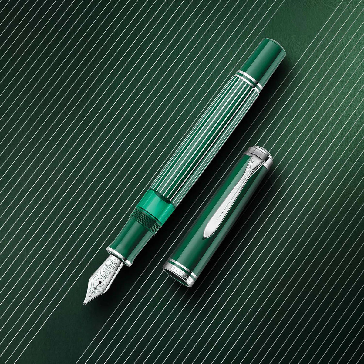 Pelikan Souveran M 815 Fountain Pen - Metal Striped Green - Special Edition