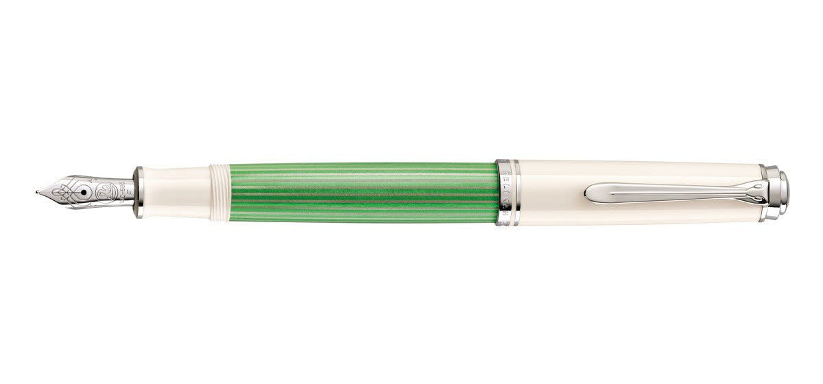 Pelikan Souveran M 605 Fountain Pen - White & Green / Silver Trim - Special Edition
