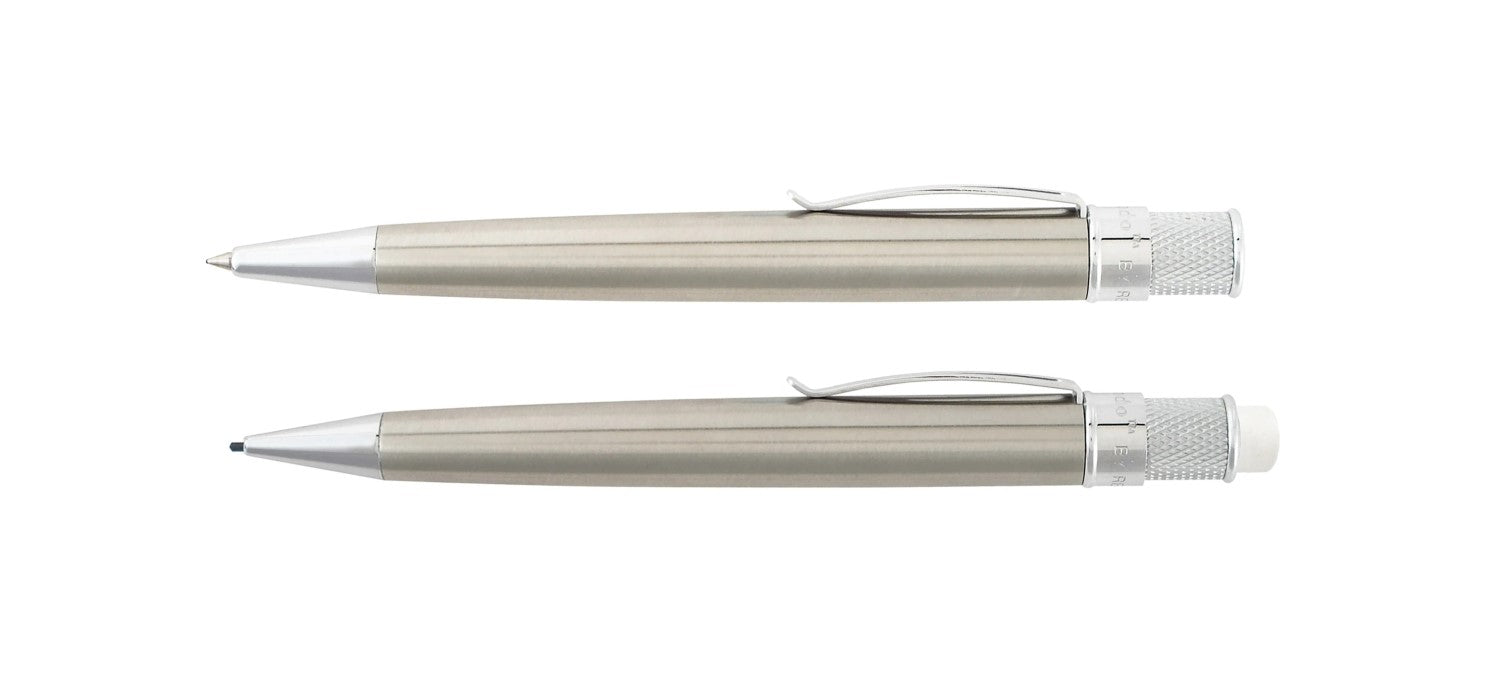 Retro 51 Classic Tornado Rollerball & Propelling Pencil 1.15mm Gift Set - Stainless Steel