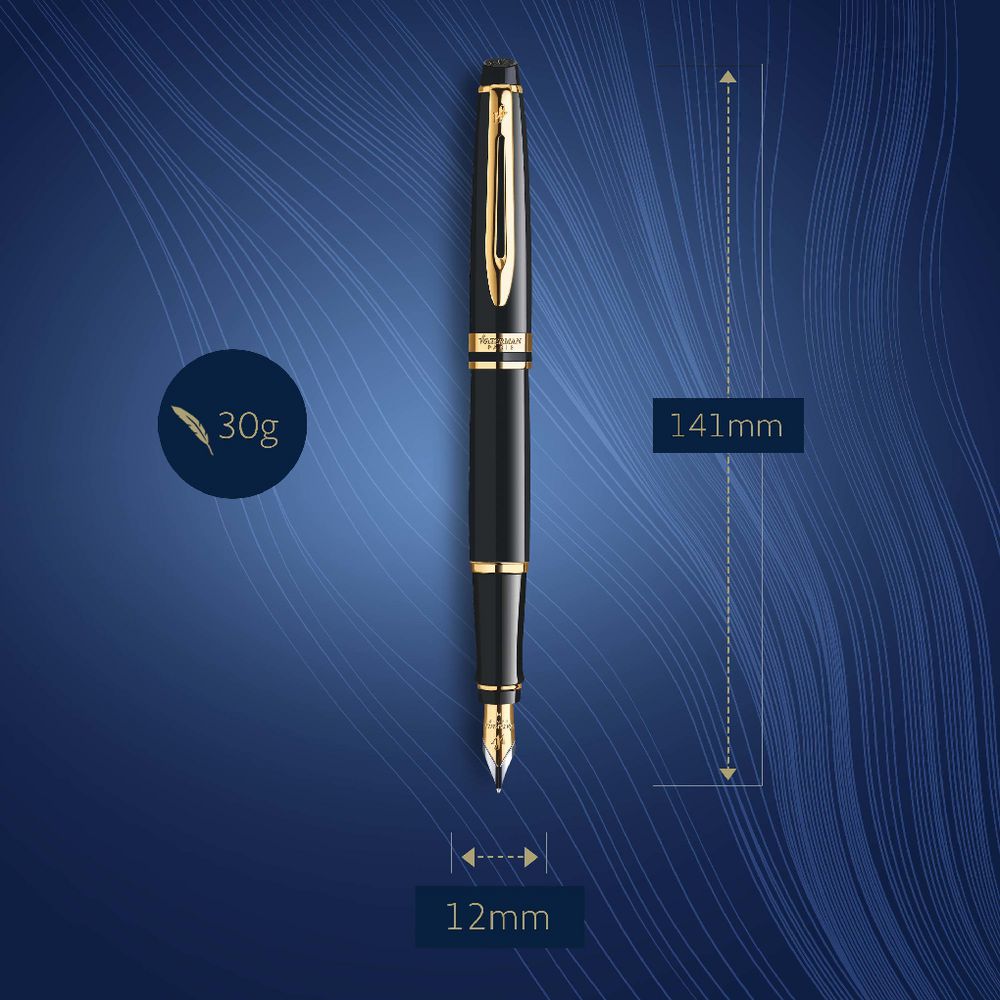 Waterman Expert Fountain Pen - Black Lacquer / Gold Trim