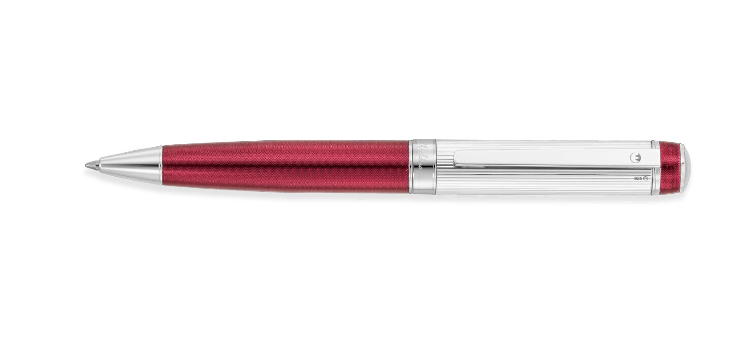 Waldmann Grandeur Ballpoint Pen - Burgundy Lacquer / Sterling Silver Guilloche