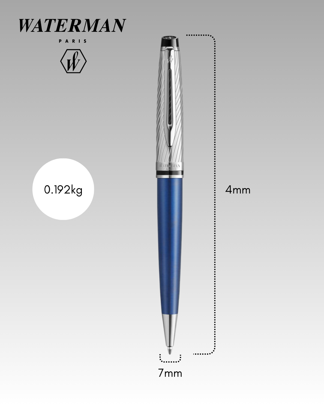 Waterman Expert Deluxe Ballpoint Pen Metallic Blue Chrome Trim