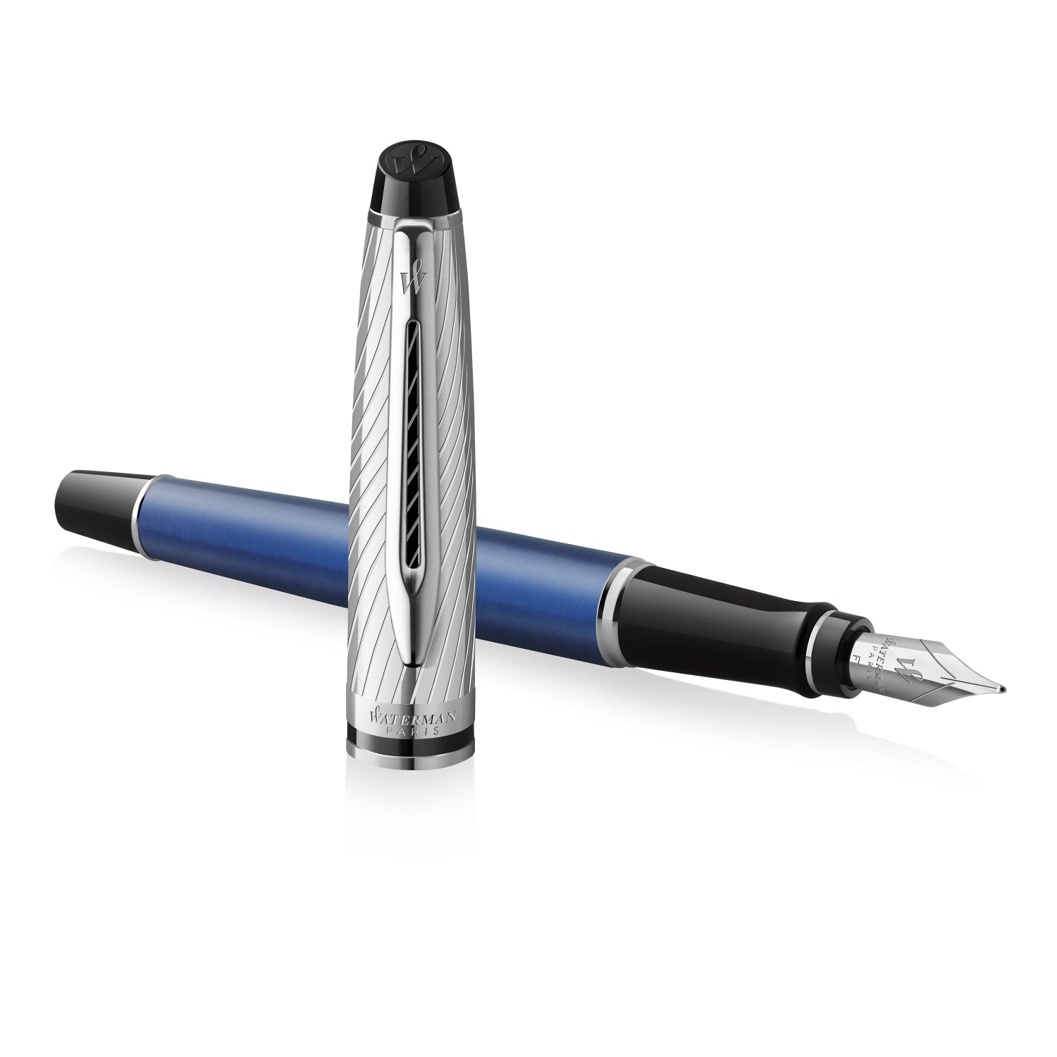 Waterman Expert Deluxe Fountain Pen Metallic Blue Chrome Trim Special Edition