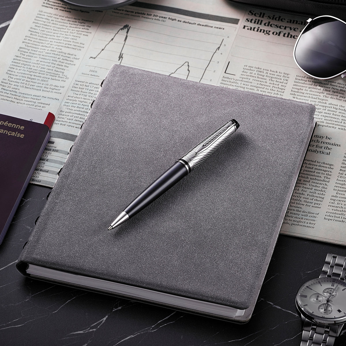 Waterman Expert Deluxe Ballpoint Pen - Metallic Stone Grey / Chrome Trim