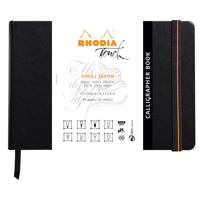 Rhodia Touch Collection Calligraphy Book A5 Landscape Plain - Black