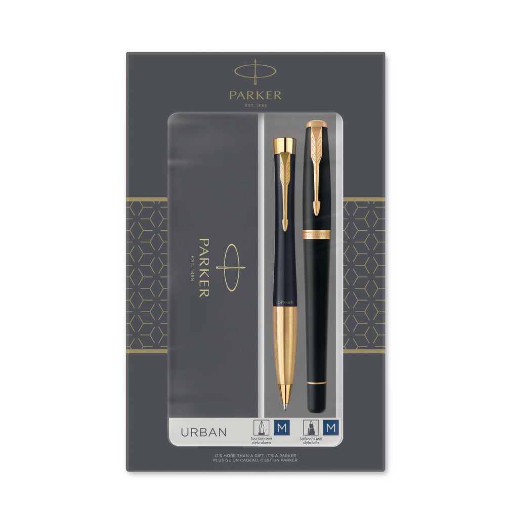 Parker Urban Fountain Pen and Ballpoint Pen Set - Muted Black / Gold Trim