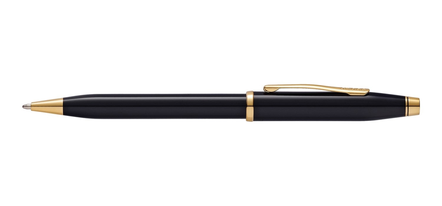 Cross Century II Ballpoint Pen Black Lacquer 23kt Gold Trim