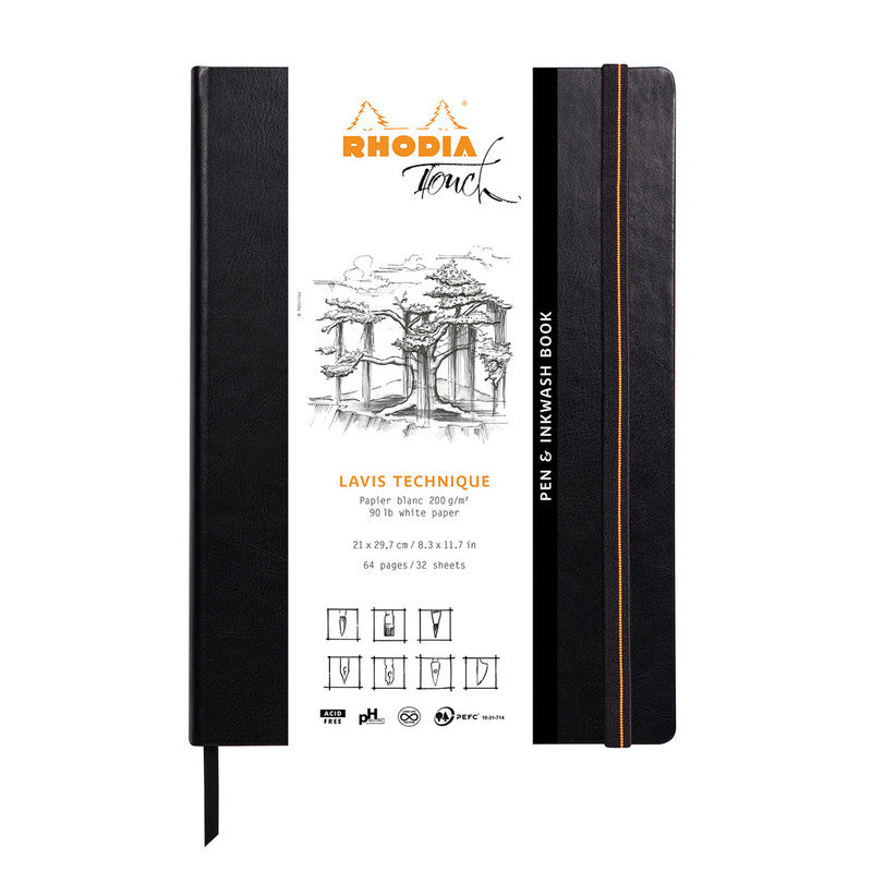 Rhodia Touch Collection Pen & Inkwash Book A4 Portrait Plain - Black