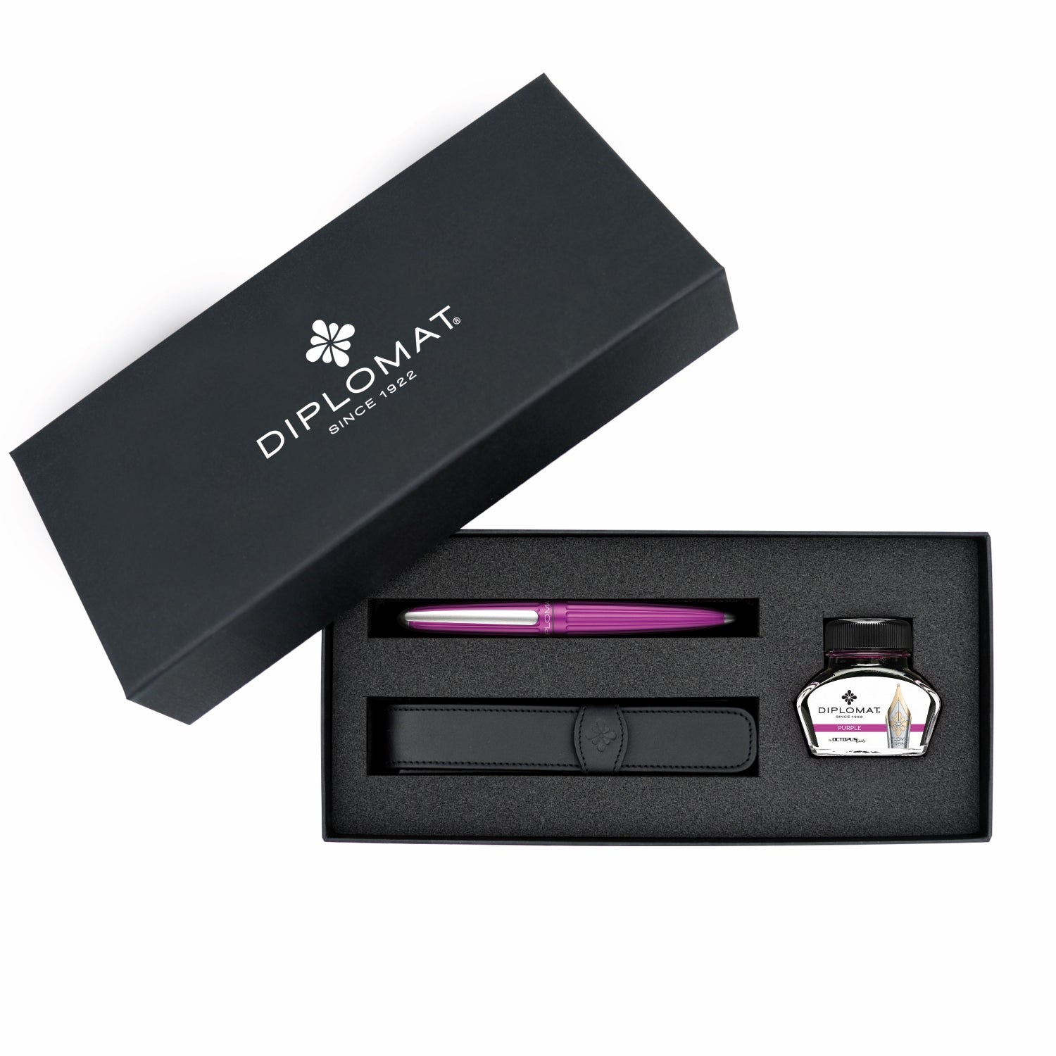 Diplomat Aero Fountain Pen, Ink Bottle & Pouch Gift Set - Violet