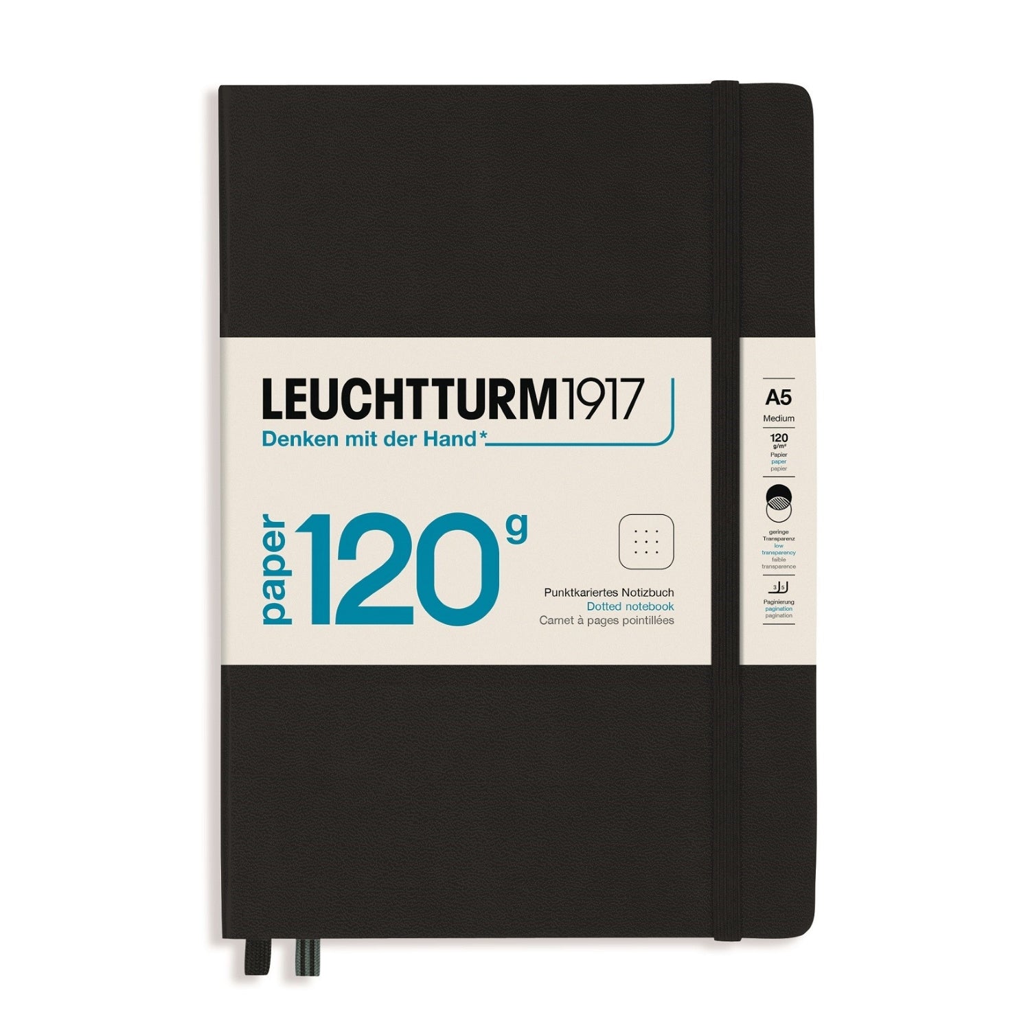 Leuchtturm 1917 Notebook Hard Cover A5 Dot Grid - Black - 120g Edition