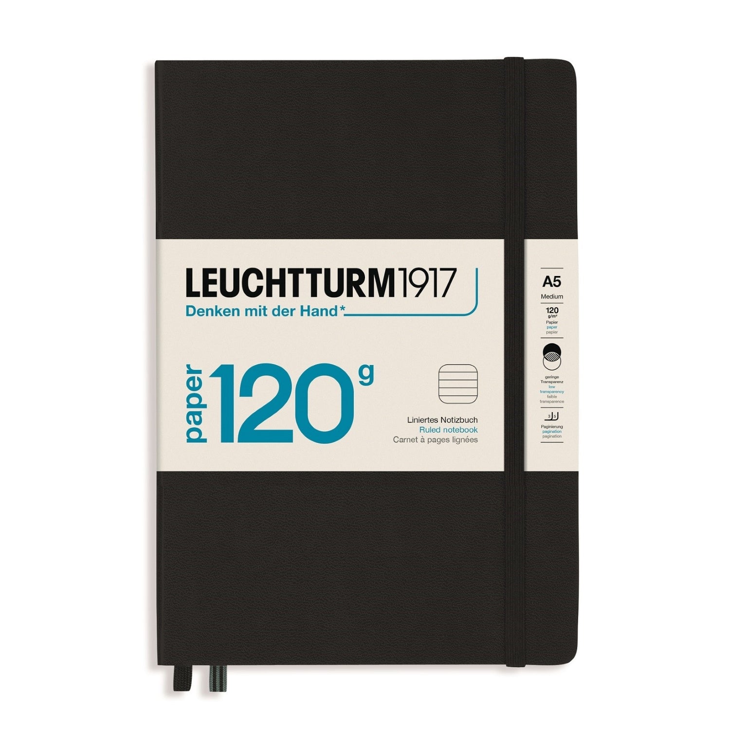 Leuchtturm 1917 Notebook Hard Cover A5 Lined - Black - 120g Edition