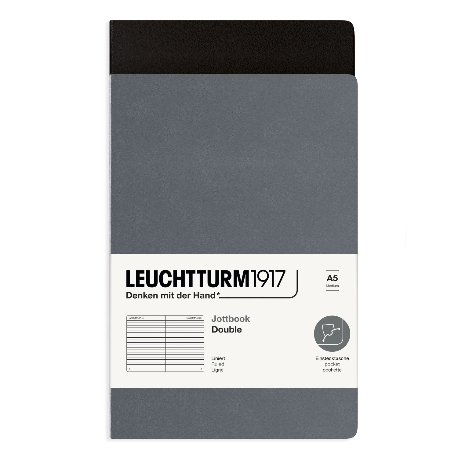 Leuchtturm 1917 Jottbook A5 Lined Pack of 2 - Anthracite / Black